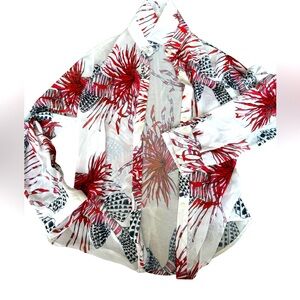 Sandra Weil Red and White Patterned Blouse